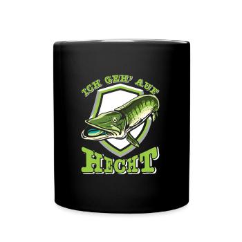 Angler Outfit ICH GEH AUF HECHT Lustiges Angeln - Tasse einfarbig - Schwarz - Vorne