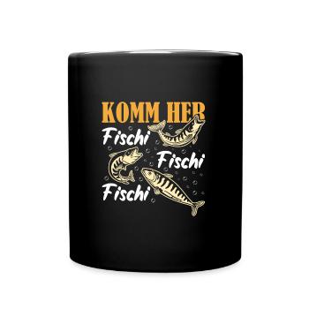 Angler KOMM HER FISCHI FISCHI FISCHI Lustiges - Tasse einfarbig - Schwarz - Vorne