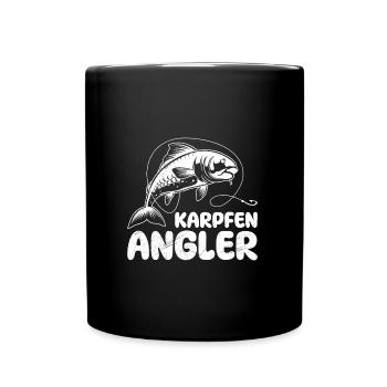 KARPFEN ANGLER Outfit Angeln Hobby - Tasse einfarbig - Schwarz - Vorne