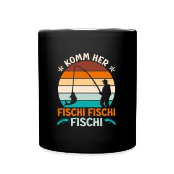 Angler KOMM HER FISCHI FISCHI FISCHI Lustiges - Tasse einfarbig - Schwarz - Vorne