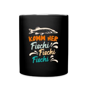 Angler KOMM HER FISCHI FISCHI FISCHI Lustiges - Tasse einfarbig - Schwarz - Vorne