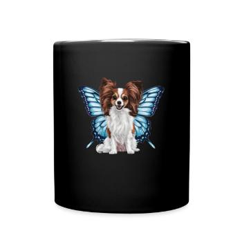 Cartoon Papillon Hund mit Schmetterlingsflügeln - Tasse einfarbig - Schwarz - Vorne