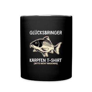 Angler GLÜCKSBRINGER KARPFEN T-SHIRT NICHT WASCHEN - Tasse einfarbig - Schwarz - Vorne