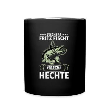 Hecht Angeln FISCHERS FRITZE FISCHT FRISCHE HECHTE - Tasse einfarbig - Schwarz - Vorne