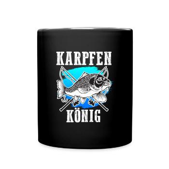 KARPFEN KÖNIG Lustiges Angeln Hobby Karpfen - Tasse einfarbig - Schwarz - Vorne