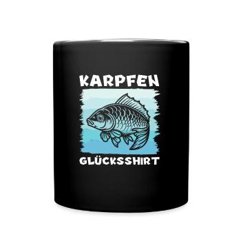 KARPFEN GLÜCKSSHIRT Angler Geburtstags Angeln - Tasse einfarbig - Schwarz - Vorne