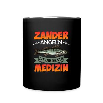 ZANDER ANGELN IST DIE BESTE MEDIZIN Lustiges - Tasse einfarbig - Schwarz - Vorne