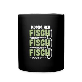 Angler KOMM HER FISCHI FISCHI FISCHI Lustiges - Tasse einfarbig - Schwarz - Vorne