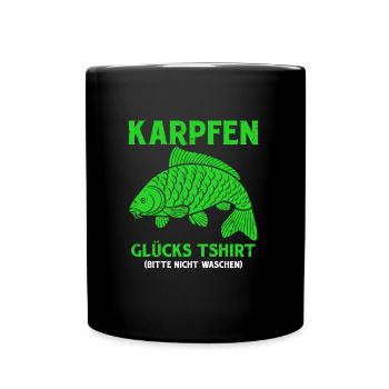 KARPFEN GLÜCKSSHIRT Angler Geburtstags Angeln - Tasse einfarbig - Schwarz - Vorne