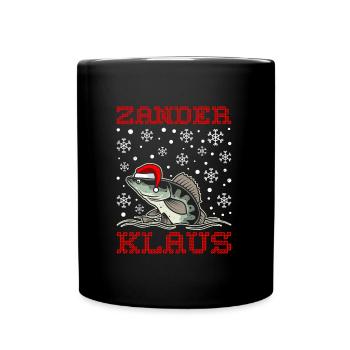 Lustiges Weihnachten Angler Zander - Tasse einfarbig - Schwarz - Vorne