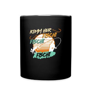 Angler KOMM HER FISCHI FISCHI FISCHI Lustiges - Tasse einfarbig - Schwarz - Vorne