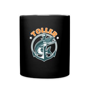 Angler Outfit TOLLER HECHT Lustiges Angeln Hobby - Tasse einfarbig - Schwarz - Vorne