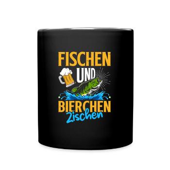 FISCHEN UND BIERCHEN ZISCHEN Lustiges Angler - Tasse einfarbig - Schwarz - Vorne