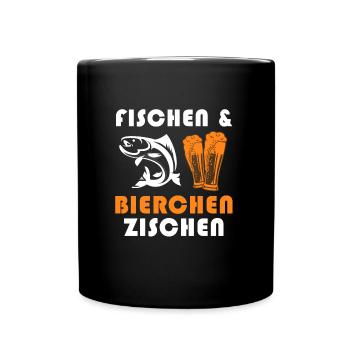 FISCHEN UND BIERCHEN ZISCHEN Lustiges Angler - Tasse einfarbig - Schwarz - Vorne