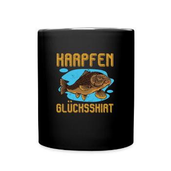 KARPFEN GLÜCKSSHIRT Angler Geburtstags Angeln - Tasse einfarbig - Schwarz - Vorne