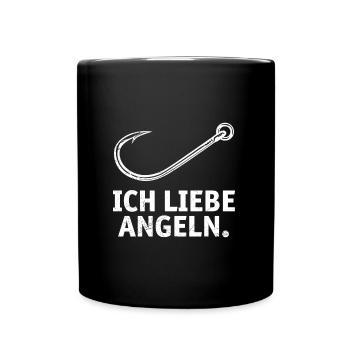 Angler Outfit ICH LIEBE ANGELN Lustiges Angeln - Tasse einfarbig - Schwarz - Vorne