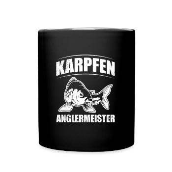 KAPRFEN ANGLERWEISTER Lustiges Angeln Hobby - Tasse einfarbig - Schwarz - Vorne