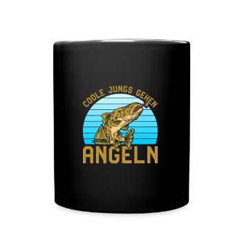 Angler Geburtstag COOLE JUNGS GEHEN ANGELN Lustig - Tasse einfarbig - Schwarz - Vorne