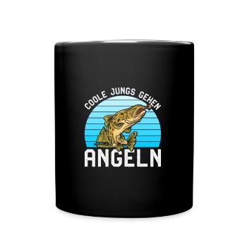 Angler Geburtstag COOLE JUNGS GEHEN ANGELN Lustig - Tasse einfarbig - Schwarz - Vorne