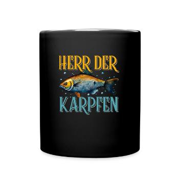 Angler Outfit HERR DER KARPFEN Lustiges Angeln - Tasse einfarbig - Schwarz - Vorne