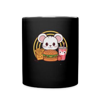 Souris Kawaii avec Burger de Restauration Rapide, Frites - Mug uni - noir - Devant