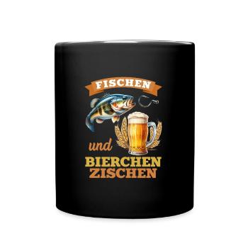 FISCHEN UND BIERCHEN ZISCHEN Lustiges Angler - Tasse einfarbig - Schwarz - Vorne