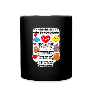 Liebe ist süß wie Schokolade – Herzliches Design - Tasse einfarbig - Schwarz - Vorne