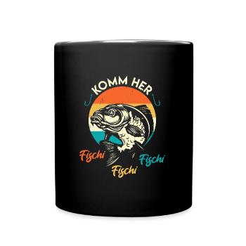 Angler KOMM HER FISCHI FISCHI FISCHI Lustiges - Tasse einfarbig - Schwarz - Vorne
