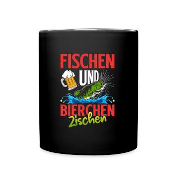 FISCHEN UND BIERCHEN ZISCHEN Lustiges Angler - Tasse einfarbig - Schwarz - Vorne