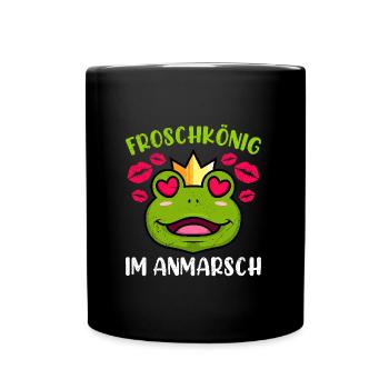 FROSCHKÖNIG IM ANMARSCH Lustiges Männer - Tasse einfarbig - Schwarz - Vorne