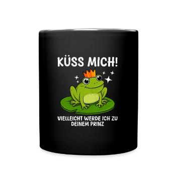 Froschkostüm KÜSS MICH VIELLEICHT WERD ICH ZUM - Tasse einfarbig - Schwarz - Vorne