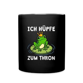 Karneval Frosch ICH HÜPFE ZUM THRON Lustiges - Tasse einfarbig - Schwarz - Vorne