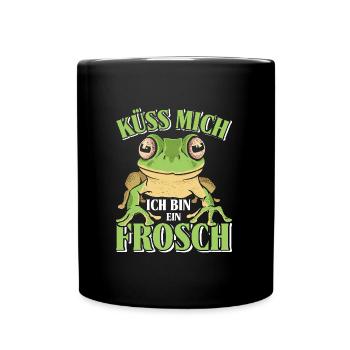 Karneval Party Frosch KÜSS MICH BIN EIN FROSCH - Tasse einfarbig - Schwarz - Vorne