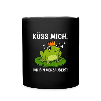 Karneval Frosch KÜSS MICH ICH BIN VERZAUBERT - Tasse einfarbig - Schwarz - Vorne