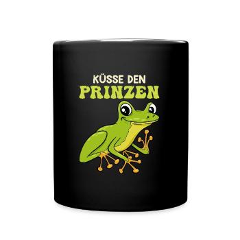 Froschkostüm KÜSS DEN PRINZEN Lustiges Faschings - Tasse einfarbig - Schwarz - Vorne
