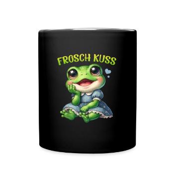 Karneval Kostüm FROSCH KUSS Lustiges Frosch - Tasse einfarbig - Schwarz - Vorne