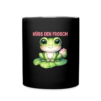 Froschkostüm KÜSS DEN FROSCH Lustiges Faschings - Tasse einfarbig - Schwarz - Vorne