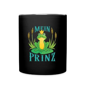 Karneval Party Männer MEIN PRINZ Lustiges Frosch - Tasse einfarbig - Schwarz - Vorne