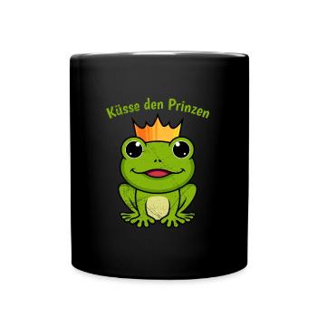 Karneval Frosch KÜSSE DEN PRINZEN Lustiges - Tasse einfarbig - Schwarz - Vorne