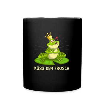 Froschkostüm KÜSS DEN FROSCH Lustiges Faschings - Tasse einfarbig - Schwarz - Vorne