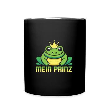 Karneval Party Männer MEIN PRINZ Lustiges Frosch - Tasse einfarbig - Schwarz - Vorne