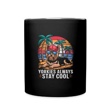 Cool Yorkie Yorkshire Terrier Under Palm Trees - Full Colour Mug - black - Front