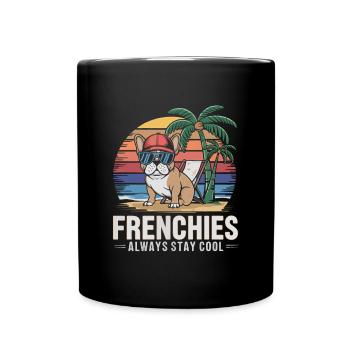 Cool Frenchie French Bulldog on the Beach - Full Colour Mug - black - Front