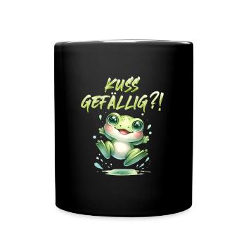 Karneval KUSS GEFÄLLIG? Lustiges Faschings - Tasse einfarbig - Schwarz - Vorne