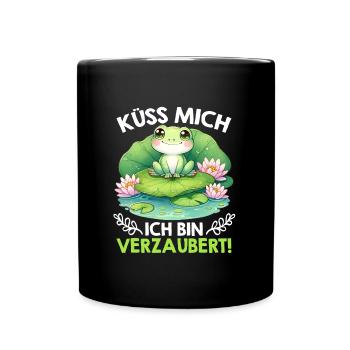 Froschkostüm KÜSS MICH ICH BIN VERZAUBERT - Tasse einfarbig - Schwarz - Vorne