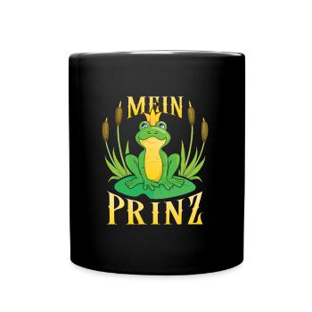 Karneval Party Männer MEIN PRINZ Lustiges Frosch - Tasse einfarbig - Schwarz - Vorne