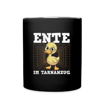 Karneval ENTE IM TARNANZUG Lustiges Faschings - Tasse einfarbig - Schwarz - Vorne