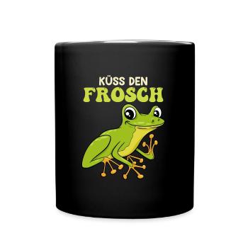 Froschkostüm KÜSS DEN FROSCH Lustiges Faschings - Tasse einfarbig - Schwarz - Vorne