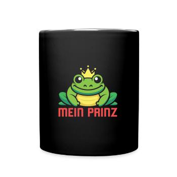 Karneval Party Männer MEIN PRINZ Lustiges Frosch - Tasse einfarbig - Schwarz - Vorne
