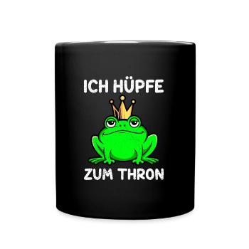 Karneval Frosch ICH HÜPFE ZUM THRON Lustiges - Tasse einfarbig - Schwarz - Vorne